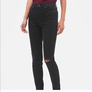 Banana Republic High Waisted Skinny Black Jean with knee rip